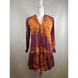 Maaji Women's Purple & Orange Palm Tree Print 3/4  Sleeve Mini Dress Cover-Up S